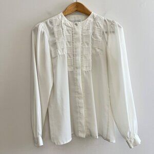 VTG 80s Gailord Dress Blouse Womens 6 Ivory Balloon Sleeve Button Up Career